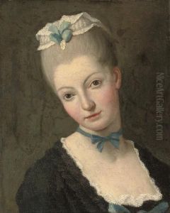 Portrait Of A Woman, Bust-length, In A Black Dress With A Blue Ribbon by Pietro Antonio Rotari
