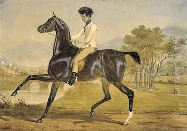 A gentleman on horseback in a river landscape - view 1