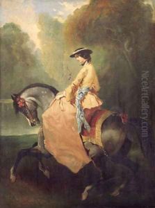 An elegant lady on horseback by Alfred Dedreux