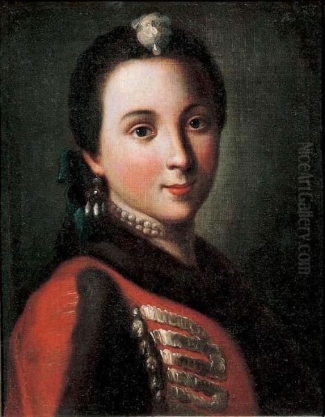 Ritratto Di Fanciulla Con Giacca Rossa Profilata Di Pelliccia - view 1