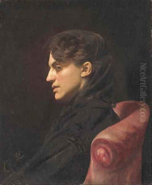 Portrait de dame assise dans un fauteuil rouge - view 1