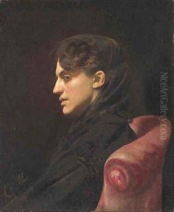 Portrait de dame assise dans un fauteuil rouge