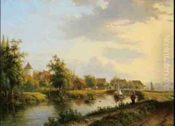 Kanallandschaft Mit Zugbrucke Und Hausern - view 1
