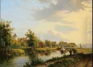 Kanallandschaft Mit Zugbrucke Und Hausern by Georg Andries Roth