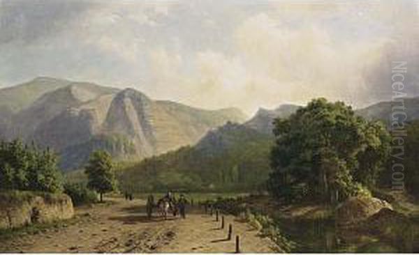 A Mountainous Landscape With Travellers On A Path - view 1
