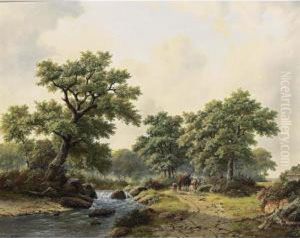 A Summer Landscape With Travellers On A Path by Georg Andries Roth