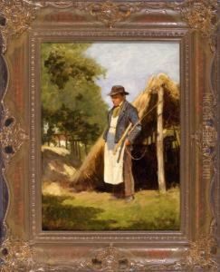Angler Vor Einer Strohhutte
