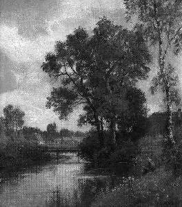 "angler Am Bach". Sign. Ol Auf
 Lwd. 37,5 X 32,5 Cm. Rahmen