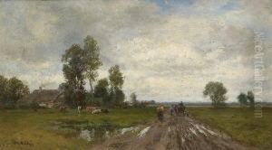 Bauern Auf Dem Heimweg In Weiter
 Landschaft. by Philipp Roth