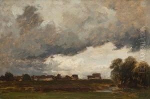 Wolkenverhangene
 Bachlandschaft.