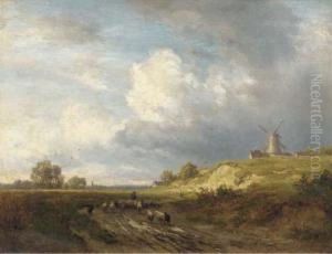 A Shepherd And Flock In A Dune Landscape