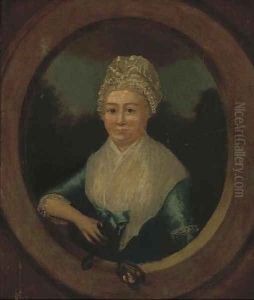 Portrait of a lady, small half-length, in a blue dress, in a feigne by John Downman