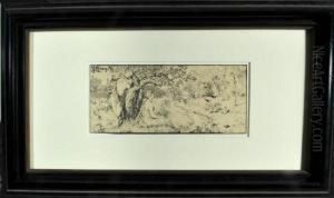 Flote Spielender Hirte Bezirzt Quellnymphe Am Waldbach by Alexander Rothaug