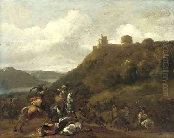 A cavalry skirmish before a hilltop fort - view 1