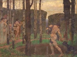 Greek Figures In A Wooded Garden by Alexander Rothaug