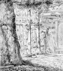 An amorous Couple embracing by a Fence in a Garden by Balthasar Anton Dunker