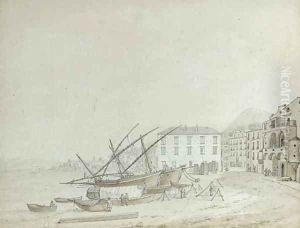 Fishing vessels moored on a beach in a Mediterranean town Fishing vessels moored on a beach in a Mediterranean town