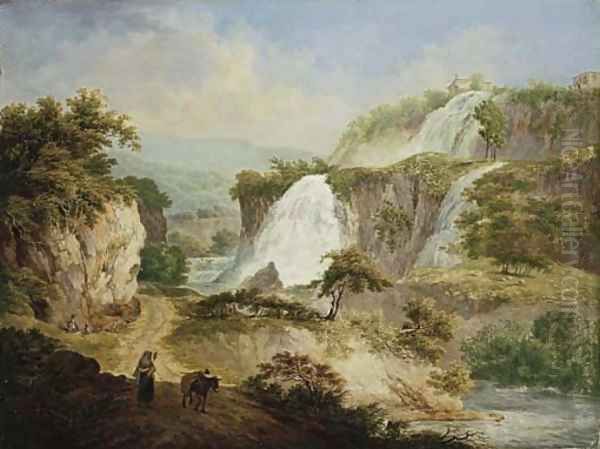 A mountainous Italianate landscape with a peasant woman carrying her child on a road, a traveller resting beyond - view 1