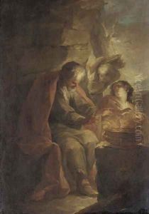 An Allegory of Winter an old man warming his hands on a brazier by Giovanni David