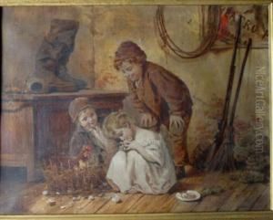 Children Playing With Chicks