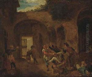 Peasants skirmishing in an alleyway
