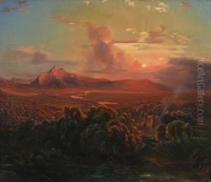 Weite Landschaft Bei Sonnenuntergang by Carl Rottmann