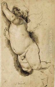A flying putto looking up by Francois Duquesnoy