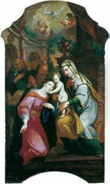 Umkreis Anna Selbdritt Mit Den Hl. Joseph Und Joachim. Ol Auf Leinwand . H 150; B 87 Cm - view 1