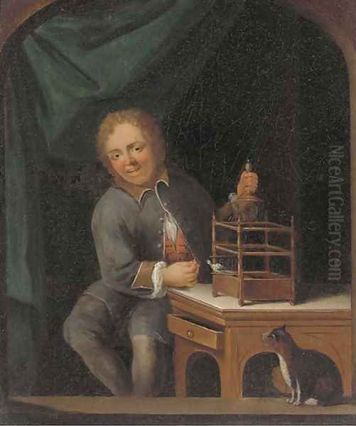 A figure in an alcove with a birdcage - view 1