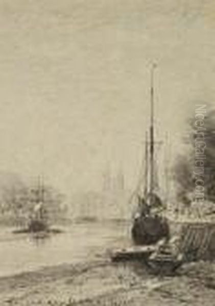 Bateaux Sur L'odet A Quimper by Gaston-Marie-Anatole Roullet