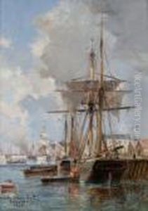 Voilier Dans Le Port De Fecamp by Gaston-Marie-Anatole Roullet