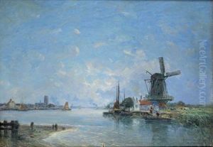 Paysage Au Moulin, Hollande by Gaston-Marie-Anatole Roullet