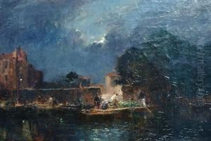 Mooring Boats At Night by Gaston-Marie-Anatole Roullet
