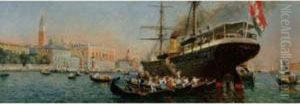 L' Arrivee Du Paquebot Dans La Lagune Et Le Debarquement Des Passagers A Venise
