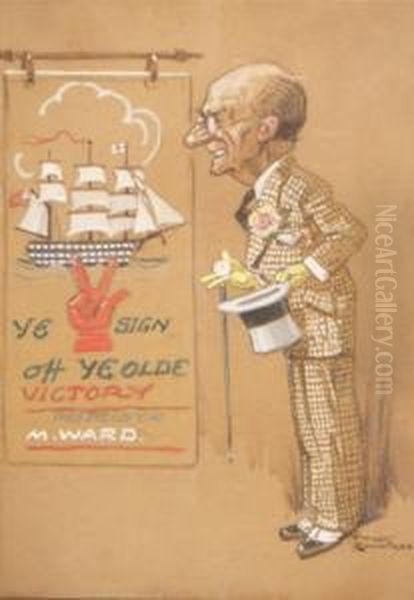 Cartoon Of A Gentleman Wearing A
Check Suit And Holding A Top Hat Looking At A Sign Ye V Sign Off Ye
Olde Victory Proprietor M Ward - view 1