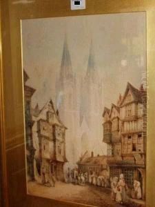 A View Of St Lo Cathedral And A Tournai Street Scene by Charles Rousse