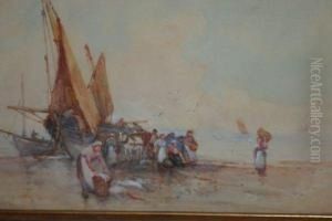 Fish Gatherers At Shore by Frank Rousse
