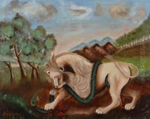 Lion Devorant Un Boa. by Henri Julien Rousseau