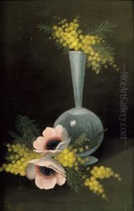 Vase De Fleurs, Mimosa Et Deux Anemones by Henri Julien Rousseau