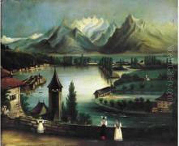 Paysage Avec Un Lac Et Des Montagnes, Circa 1890 - view 1
