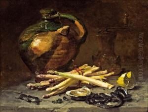 Stillleben Mit Spargel Und Austern
