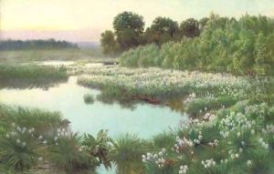 A woodland pool at dusk by Emil Doerstling