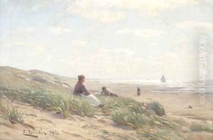 Figures on a beach by Eugene Gustav Ducker