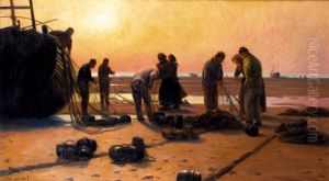 La Preparation Des Filets De Peche by Charles Emmanuel Roussel