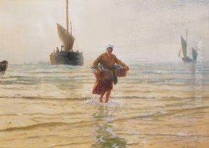 Retour De Peche, Femme Rapportant Les Paniers De Poissons by Charles Emmanuel Roussel