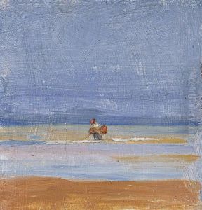 Pecheuse De Crevettes A Maree Basse by Charles Emmanuel Roussel