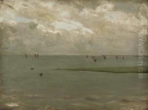 Sail Boats Beyond The Beach by Theodore Casimir Roussel