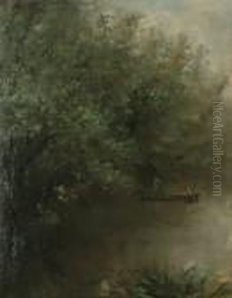 Figures Punting At Dusk - view 1