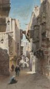 A Street Scene In Cairo by Alexandre Nicolaievitch Roussoff