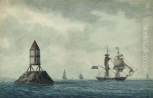 An English Brig Under Reduced Sail In The Mediterranean by Joseph Roux